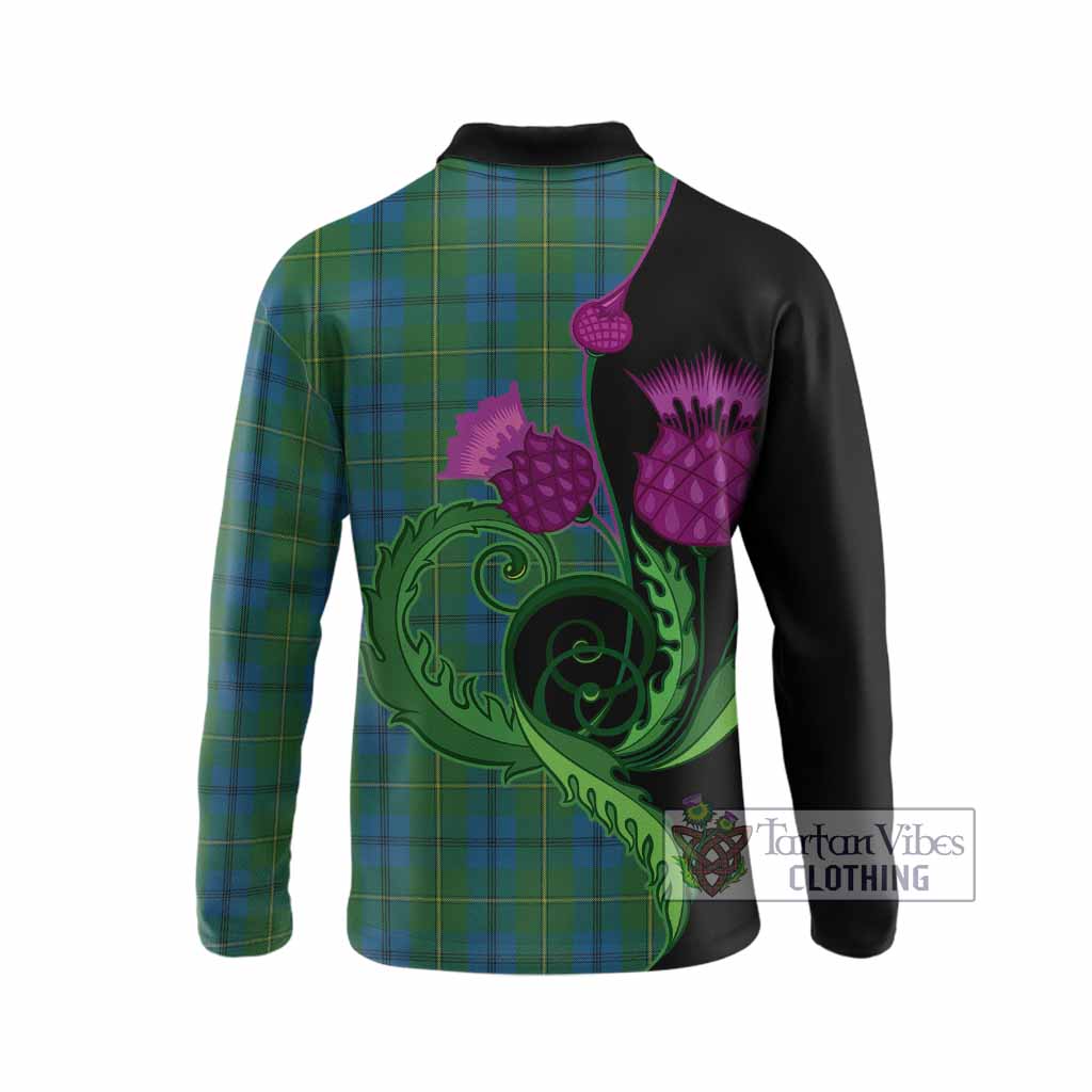 Johnstone (Johnston) Tartan Long Sleeve Polo Shirt Traditional Scottish Thistle