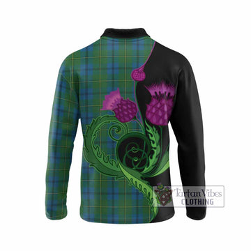 Johnstone (Johnston) Tartan Long Sleeve Polo Shirt Traditional Scottish Thistle