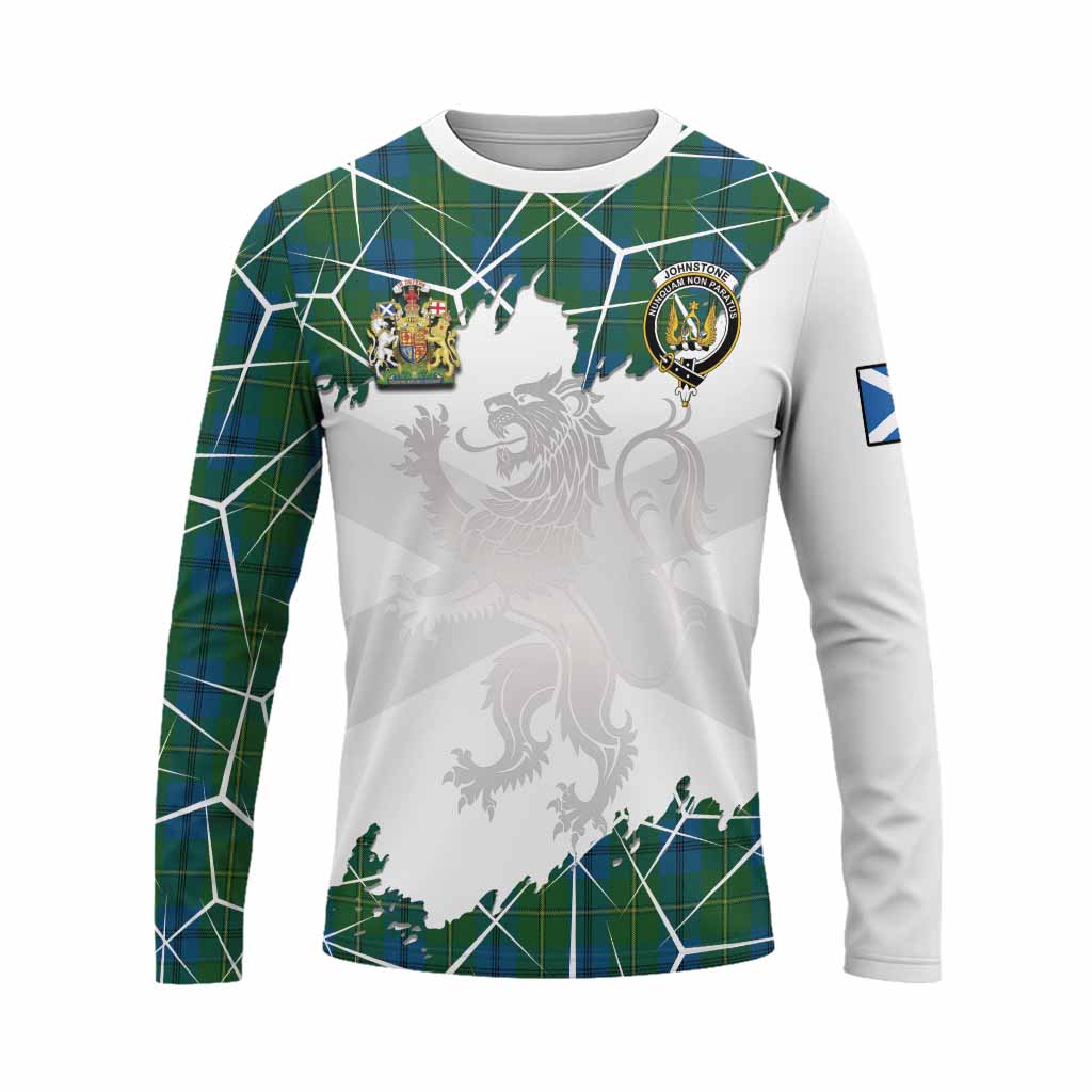 Johnstone (Johnston) Tartan Long Sleeve T-Shirt with Family Crest and Lion Rampant Grunge Style