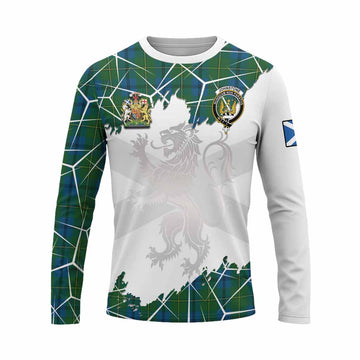 Johnstone (Johnston) Tartan Long Sleeve T-Shirt with Family Crest and Lion Rampant Grunge Style