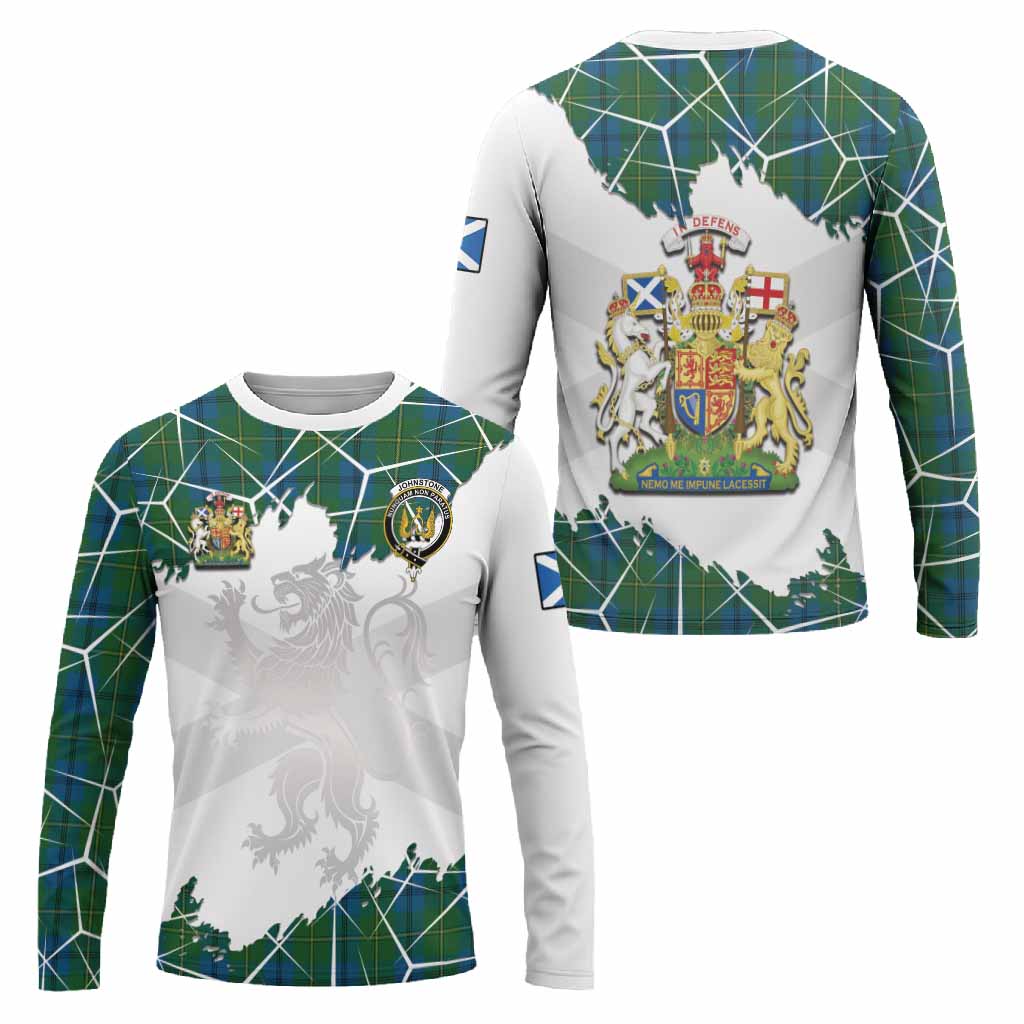 Johnstone (Johnston) Tartan Long Sleeve T-Shirt with Family Crest and Lion Rampant Grunge Style