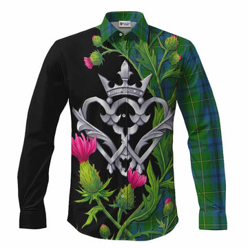 Johnstone (Johnston) Tartan Luckenbooth Long Sleeve Button Shirts Silver Heart Crown Thistle Floral Men's Shirt S - Tartan Vibes Clothing