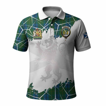 Johnstone (Johnston) Tartan Polo Shirt with Family Crest and Lion Rampant Grunge Style