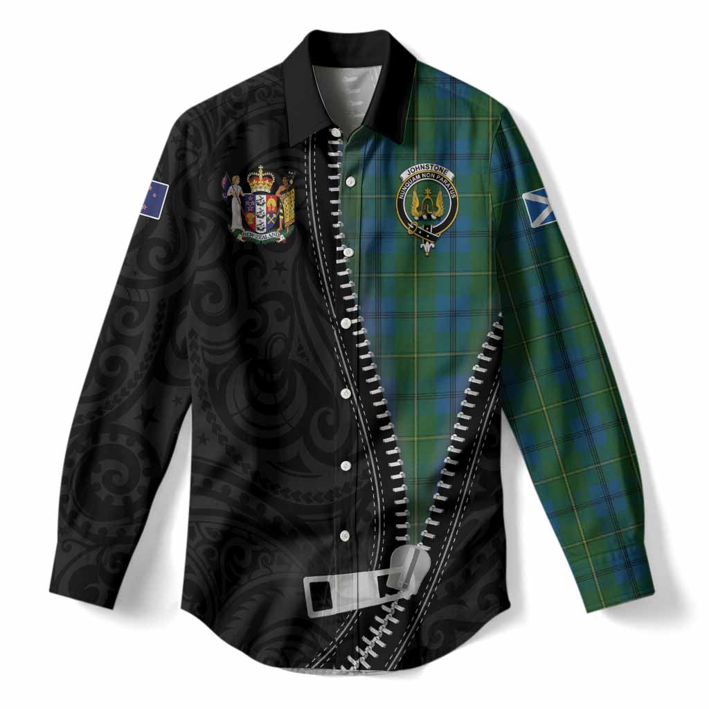 Johnstone (Johnston) Tartan Women Casual Shirt New Zealand Pattern Unique Zipper Stylized