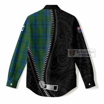 Johnstone (Johnston) Tartan Women Casual Shirt New Zealand Pattern Unique Zipper Stylized