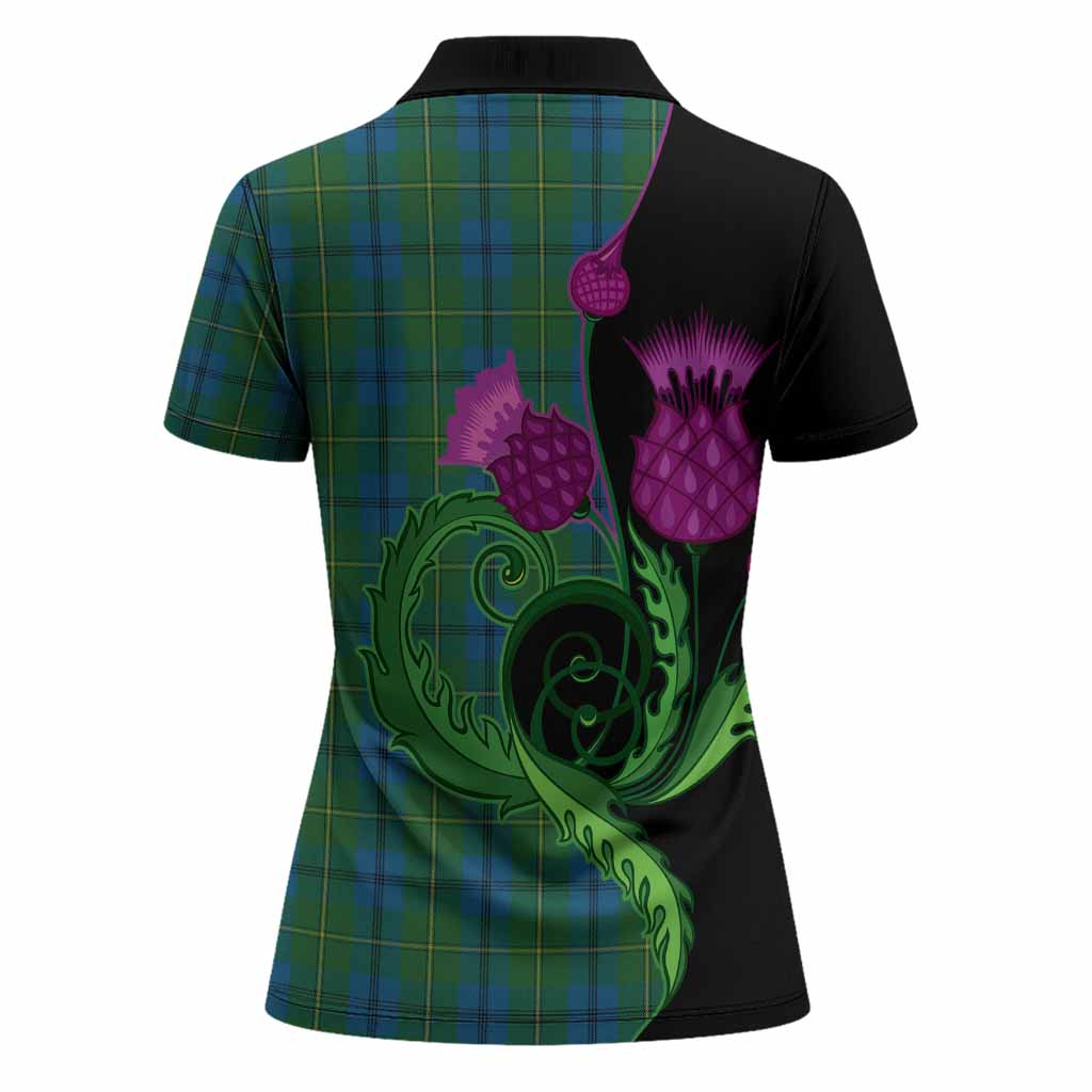 Johnstone (Johnston) Tartan Women Polo Shirt Traditional Scottish Thistle