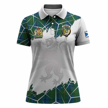 Johnstone (Johnston) Tartan Women Polo Shirt with Family Crest and Lion Rampant Grunge Style