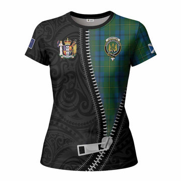 Johnstone (Johnston) Tartan Women T shirt New Zealand Pattern Unique Zipper Stylized