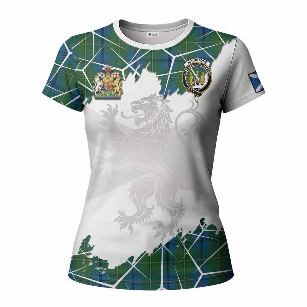 Johnstone (Johnston) Tartan Women T shirt with Family Crest and Lion Rampant Grunge Style