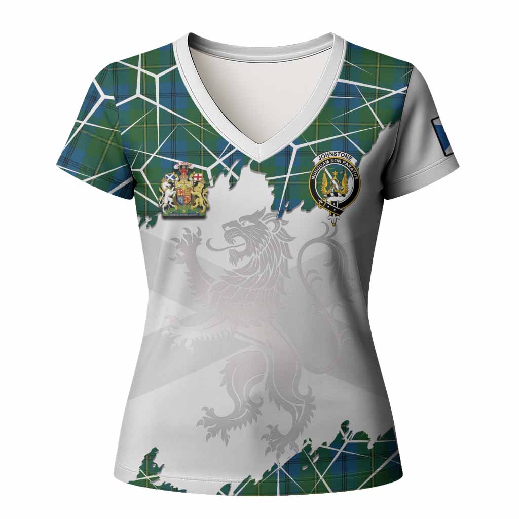 Johnstone (Johnston) Tartan Women T shirt with Family Crest and Lion Rampant Grunge Style