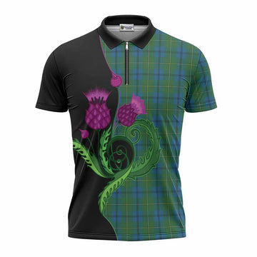 Johnstone (Johnston) Tartan Zipper Polo Shirt Traditional Scottish Thistle