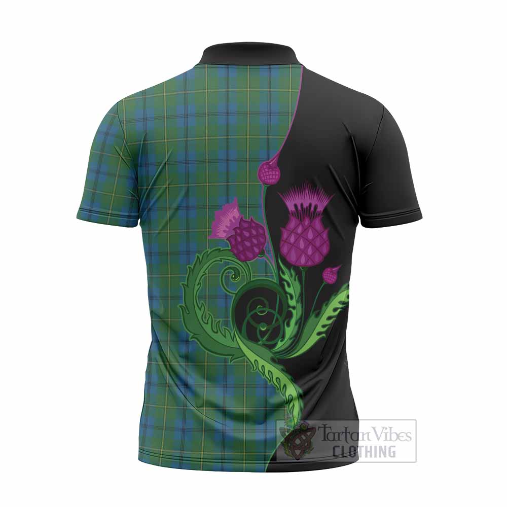Johnstone (Johnston) Tartan Zipper Polo Shirt Traditional Scottish Thistle