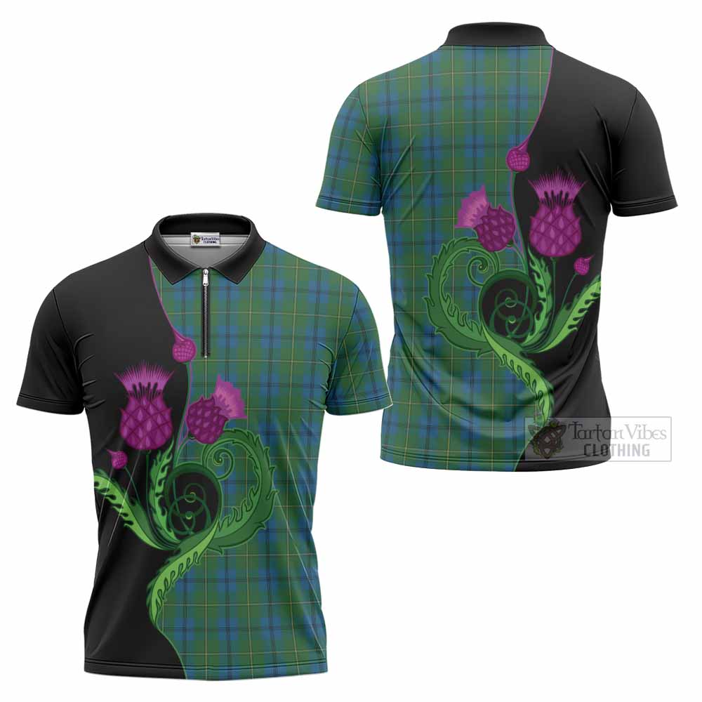 Johnstone (Johnston) Tartan Zipper Polo Shirt Traditional Scottish Thistle
