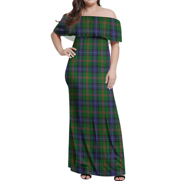 Jones Tartan Off Shoulder Long Dress Women's Dress - Tartan Vibes Clothing