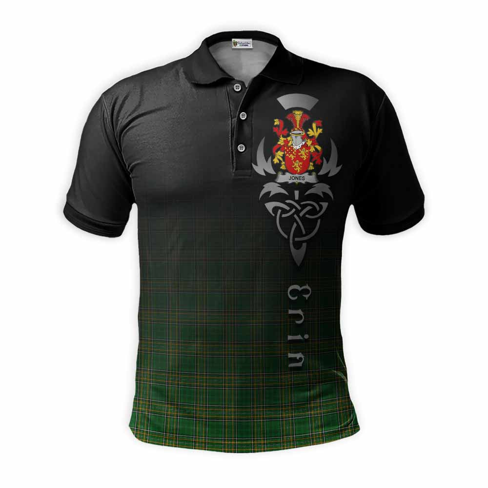 Tartan Vibes Clothing Jones Irish Clan Polo Shirt with Coat of Arms Erin Go Bragh Celtic Inspired