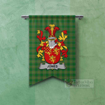 Jones Irish Clan Tartan Gonfalon, Tartan Banner with Coat of Arms