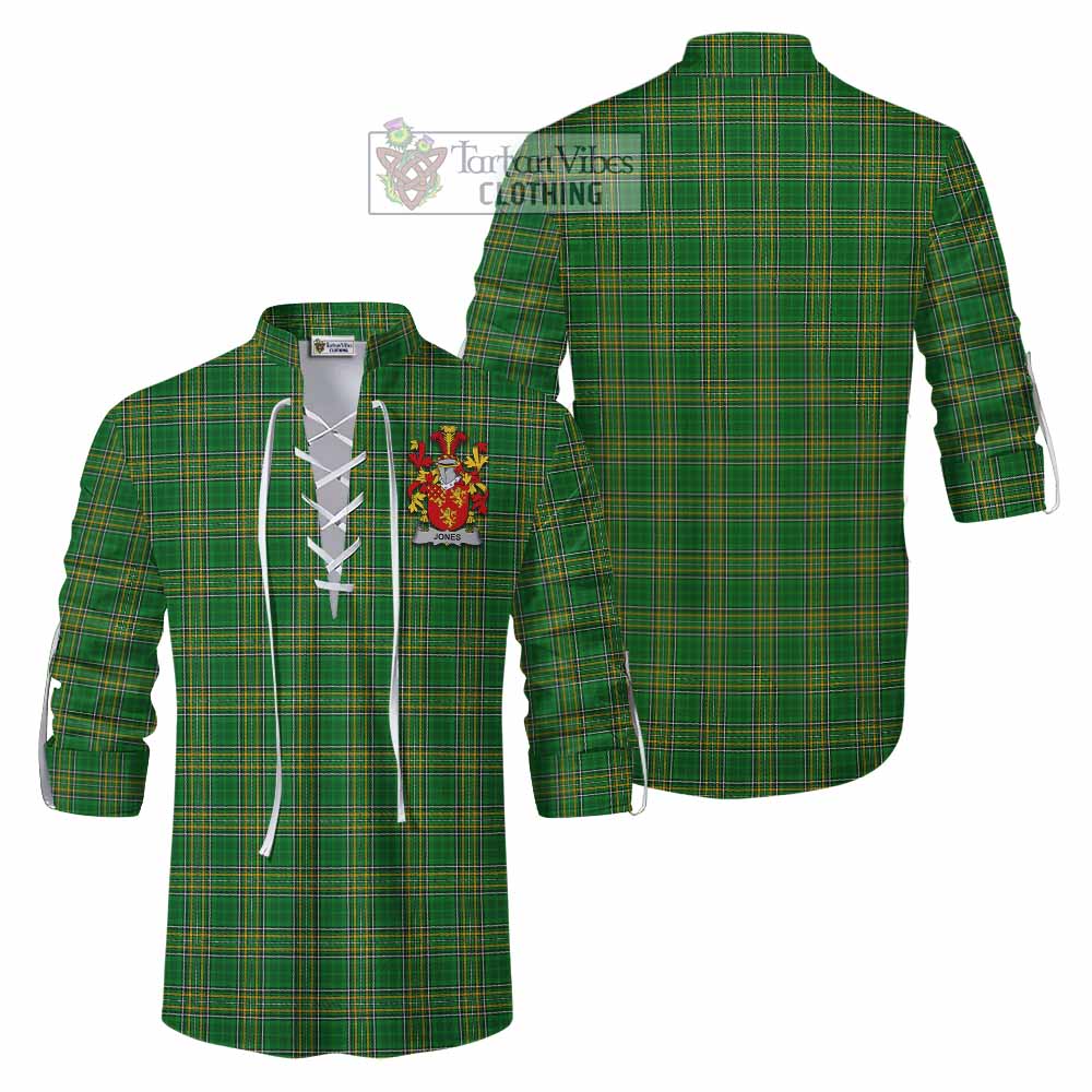 Tartan Vibes Clothing Jones Irish Clan Tartan Ghillie Kilt Shirt with Coat of Arms