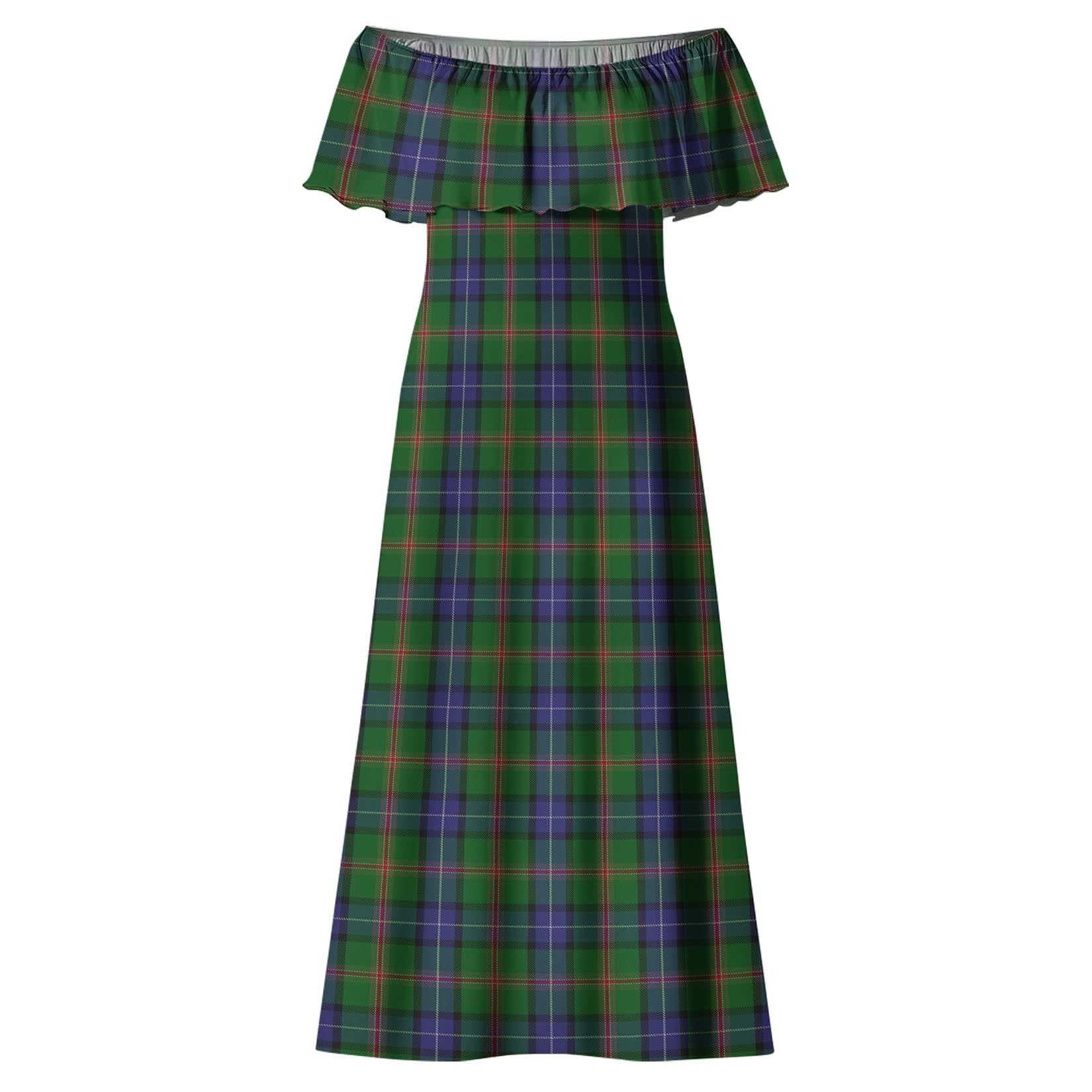 Jones Tartan Off Shoulder Long Dress - Tartan Vibes Clothing