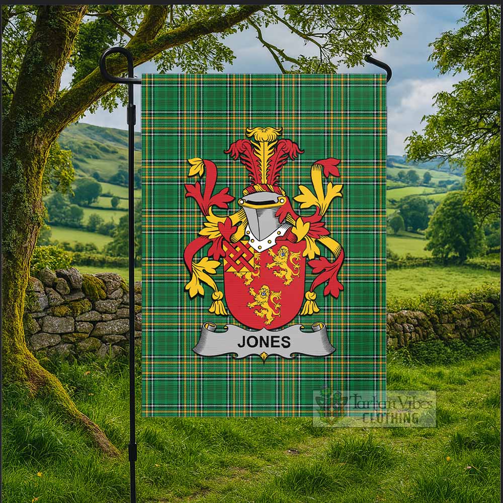Jones Irish Clan Tartan Flag with Coat of Arms