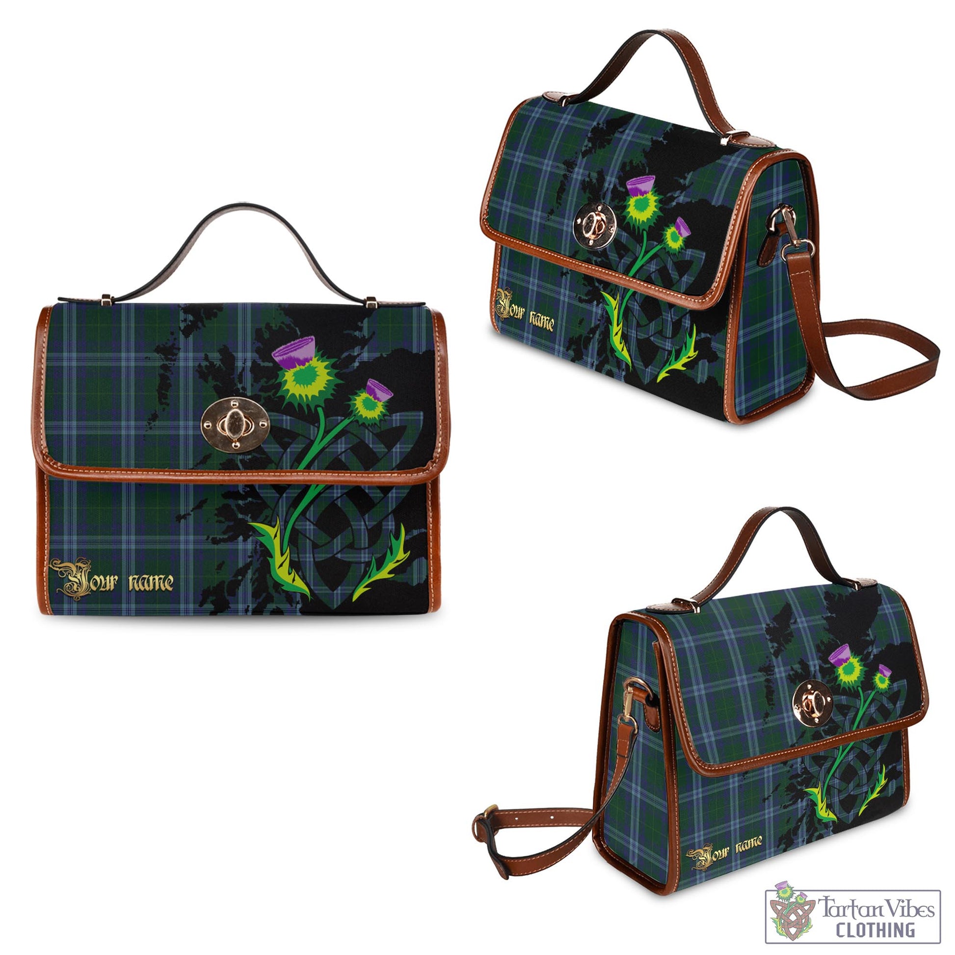 Tartan Vibes Clothing Jones of Wales Tartan Waterproof Canvas Bag with Scotland Map and Thistle Celtic Accents