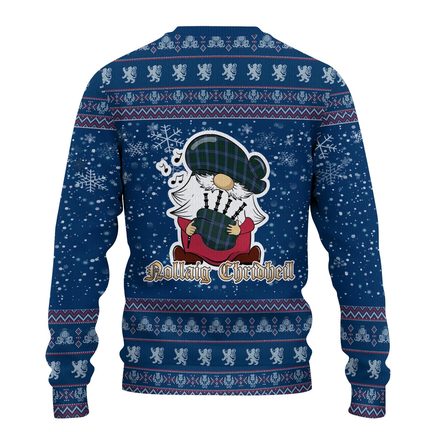 Jones of Wales Clan Christmas Family Knitted Sweater with Funny Gnome Playing Bagpipes - Tartanvibesclothing