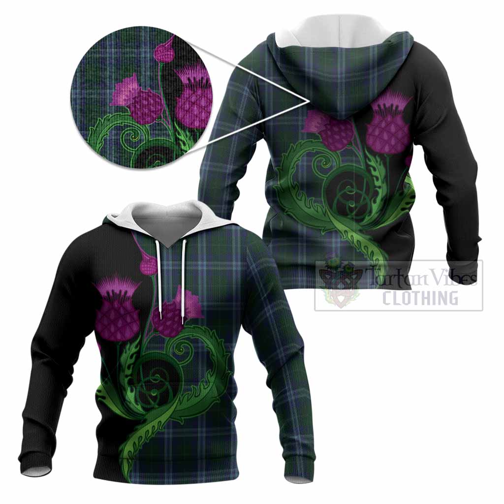 Jones of Wales Tartan Knitted Hoodie Traditional Scottish Thistle