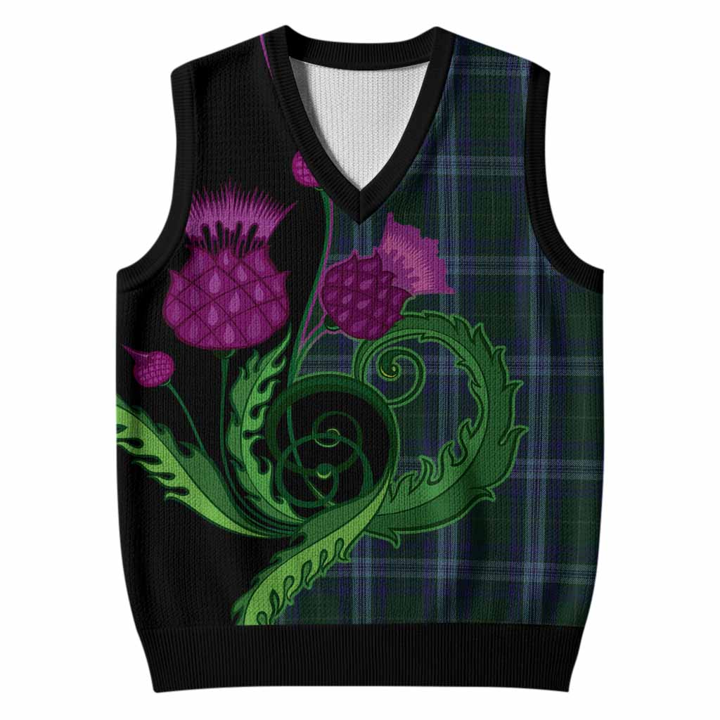 Jones of Wales Tartan Knitted V-Neck Vest Traditional Scottish Thistle