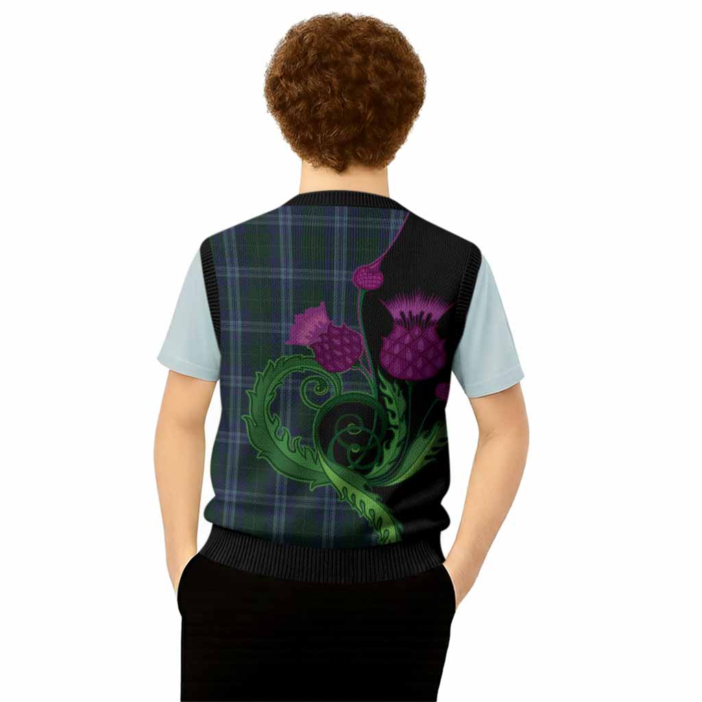 Jones of Wales Tartan Knitted V-Neck Vest Traditional Scottish Thistle