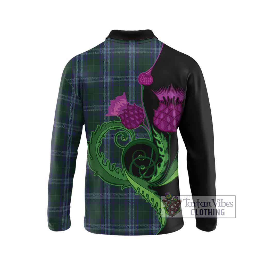 Jones of Wales Tartan Long Sleeve Polo Shirt Traditional Scottish Thistle