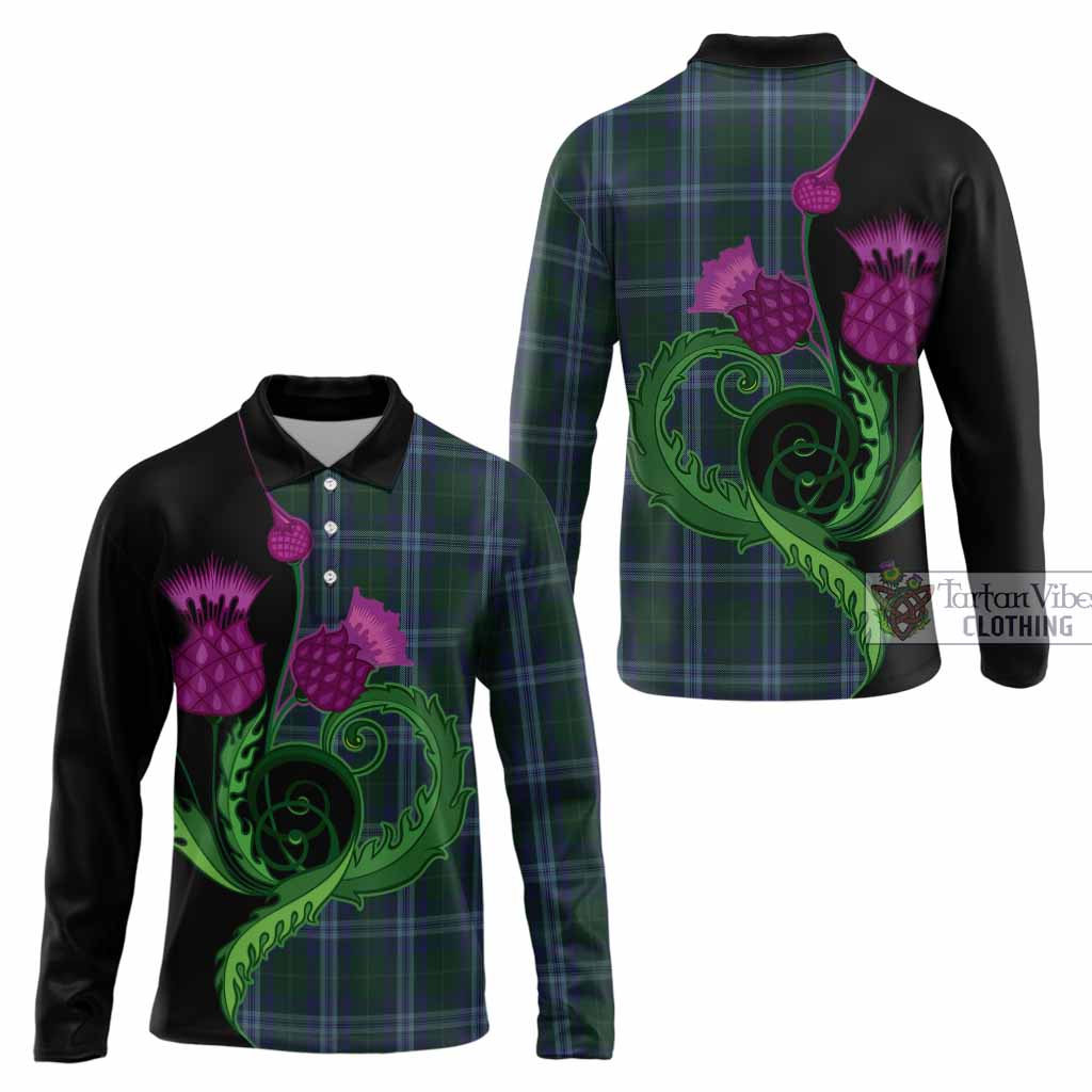 Jones of Wales Tartan Long Sleeve Polo Shirt Traditional Scottish Thistle