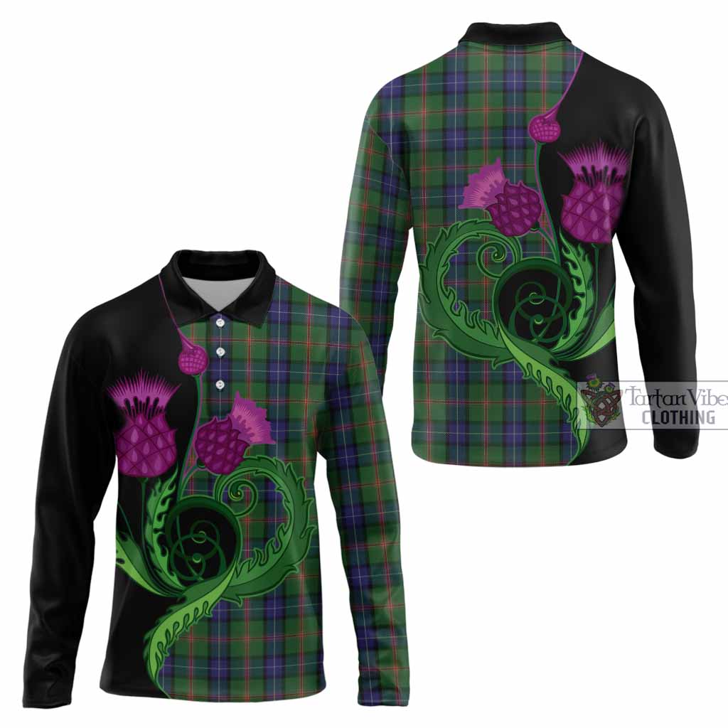 Jones Tartan Long Sleeve Polo Shirt Traditional Scottish Thistle