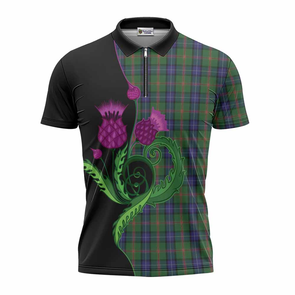 Jones Tartan Zipper Polo Shirt Traditional Scottish Thistle