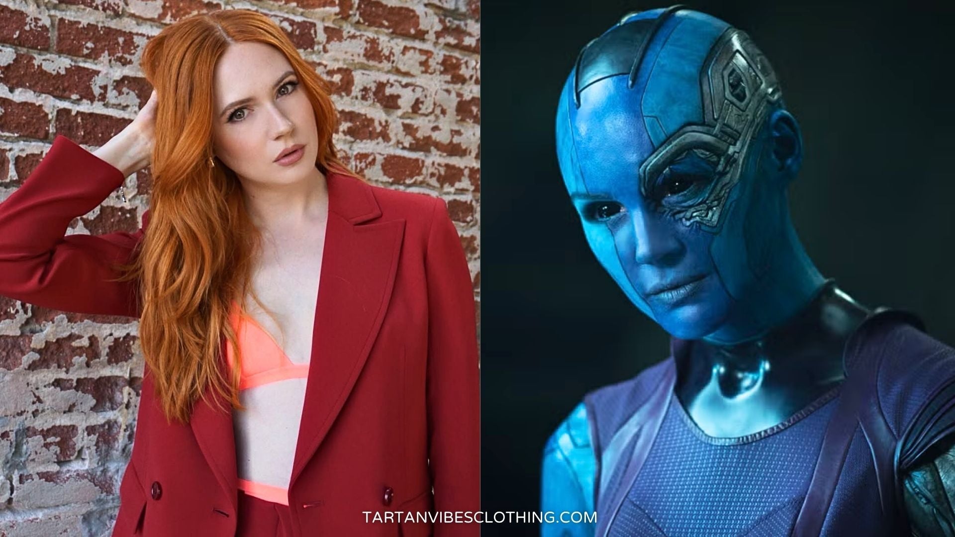 Karen Gillan as Nebula and portrait, Scottish actor in Marvel MCU