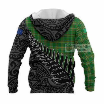 Kearney Irish Clan Tartan Knitted Hoodie with Coat of Arms New Zealand Silver Fern Half Style - Tartan Vibes Clothing