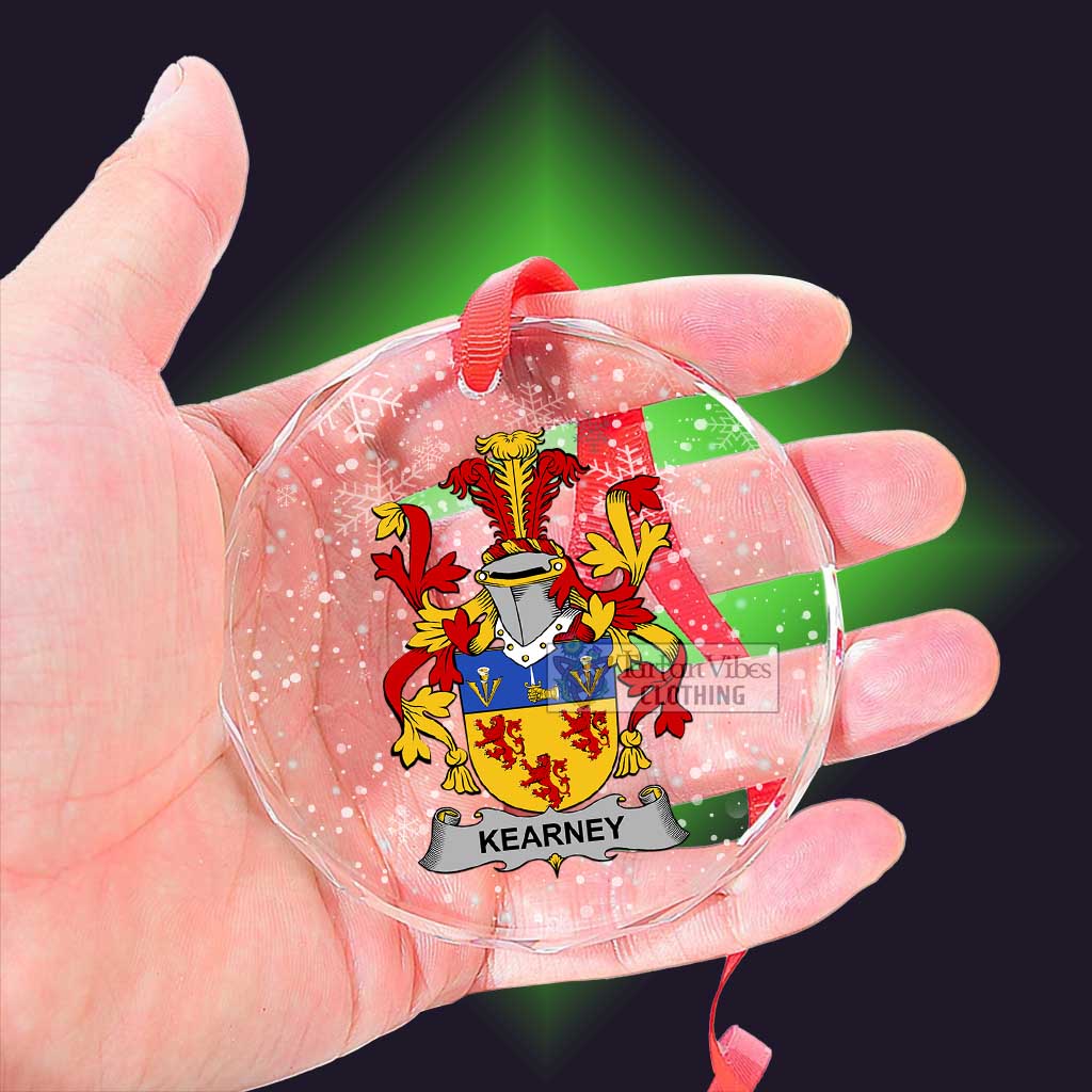 Tartan Vibes Clothing Kearney Irish Clan Christmas Glass Ornament with Coat of Arms
