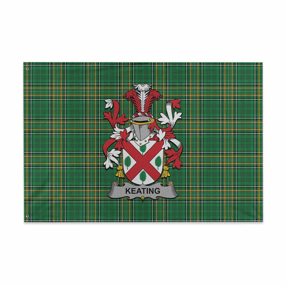 Tartan Vibes Clothing Keating Irish Clan Tartan House Flag with Coat of Arms