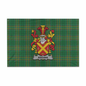 Keevan Irish Clan Tartan House Flag with Coat of Arms