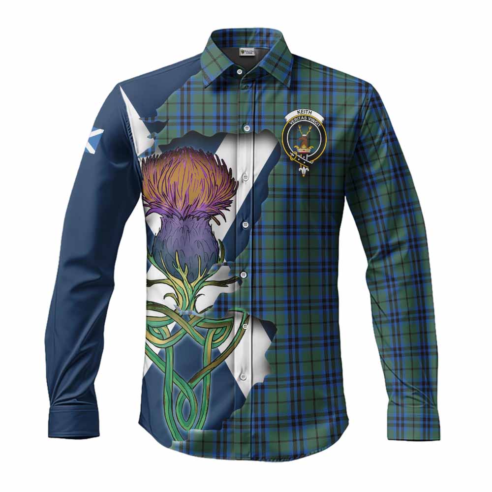 Tartan Vibes Clothing Keith Tartan Family Crest Long Sleeve Button Shirt Scottish Thistle Celtic Inspired