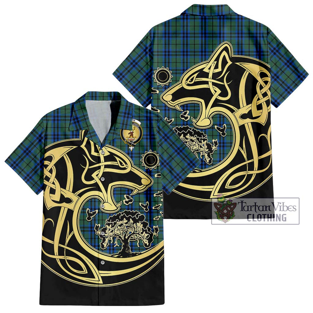 Keith Tartan Short Sleeve Button Shirt with Family Crest Celtic Wolf Style Kid - Tartan Vibes Clothing