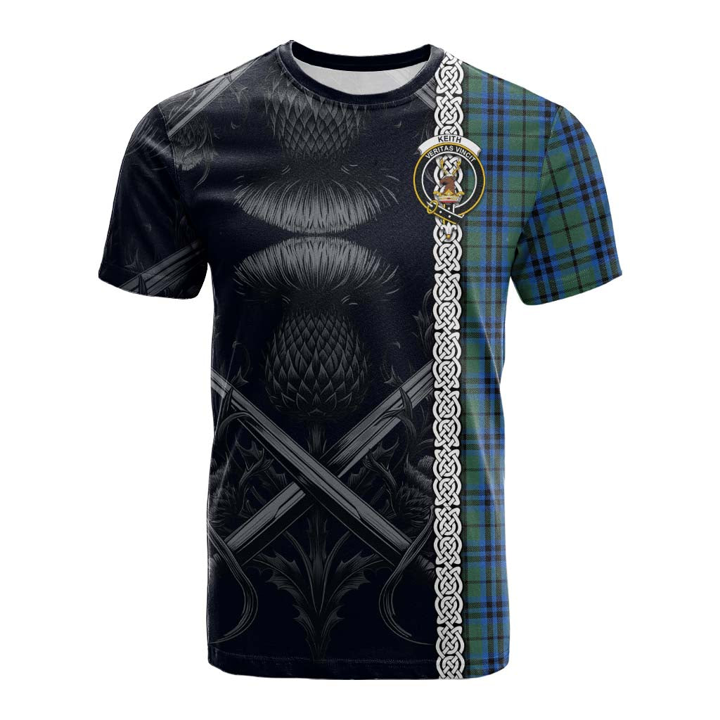Tartan Vibes Clothing Keith Tartan Cotton T-shirt with Family Crest Cross Sword Thistle Celtic Vibes