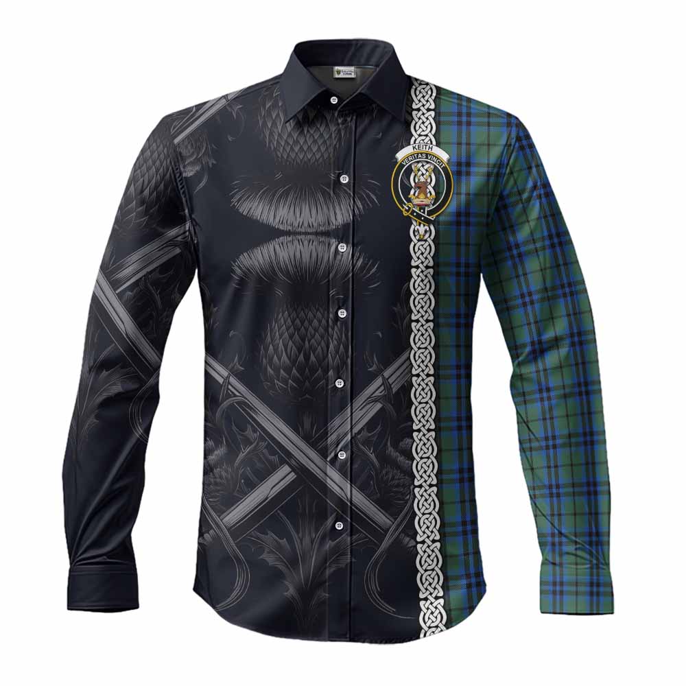 Tartan Vibes Clothing Keith Tartan Long Sleeve Button Shirt with Family Crest Cross Sword Thistle Celtic Vibes