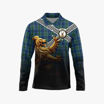 Keith Crest Tartan Long Sleeve Polo Shirt with Golden Lion Emblem Celtic Style