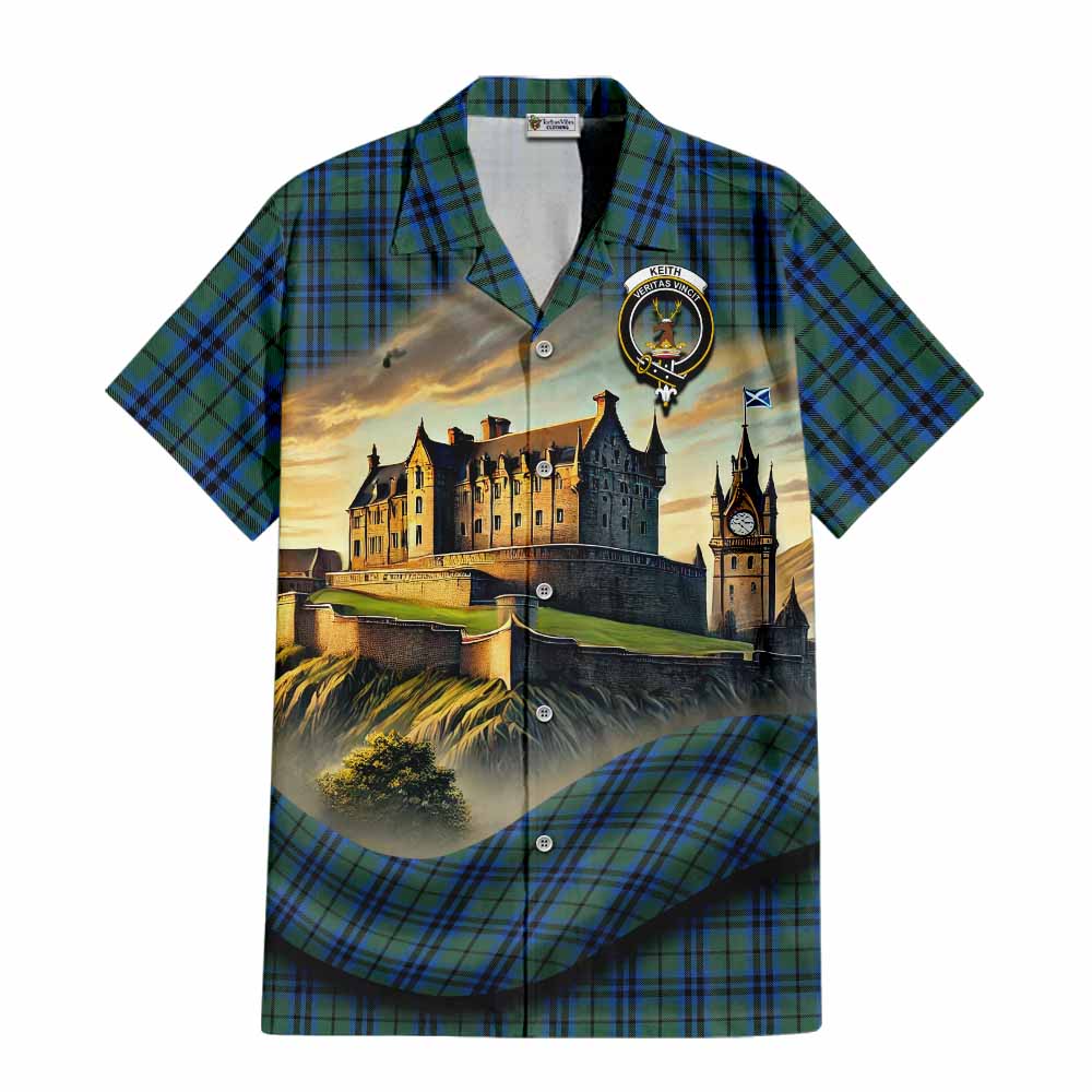 Tartan Vibes Clothing Keith Tartan Family Crest Short Sleeve Button Shirt with Scottish Ancient Castle Style