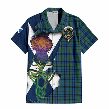 Tartan Vibes Clothing Keith Tartan Family Crest Short Sleeve Button Shirt Scottish Thistle Celtic Inspired