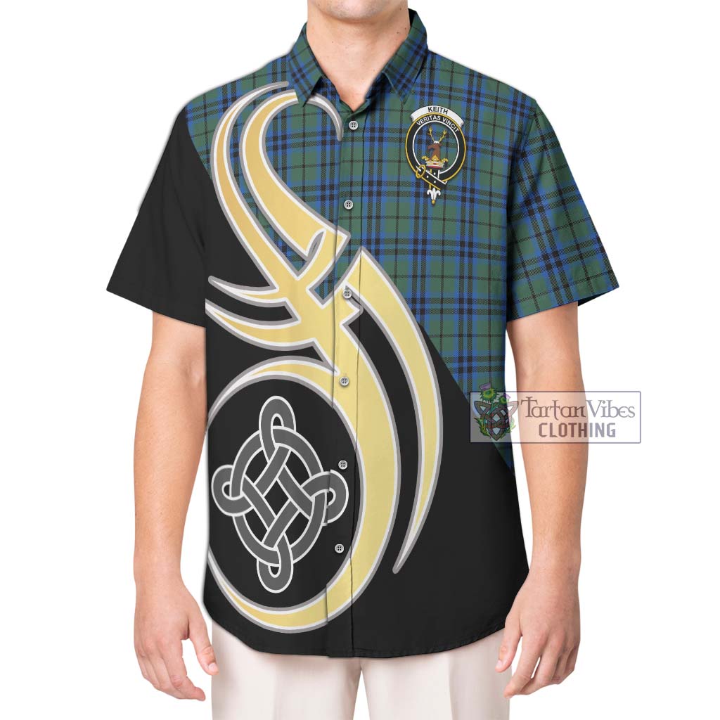 Keith Tartan Short Sleeve Button Shirt with Family Crest and Celtic Symbol Style Kid - Tartan Vibes Clothing