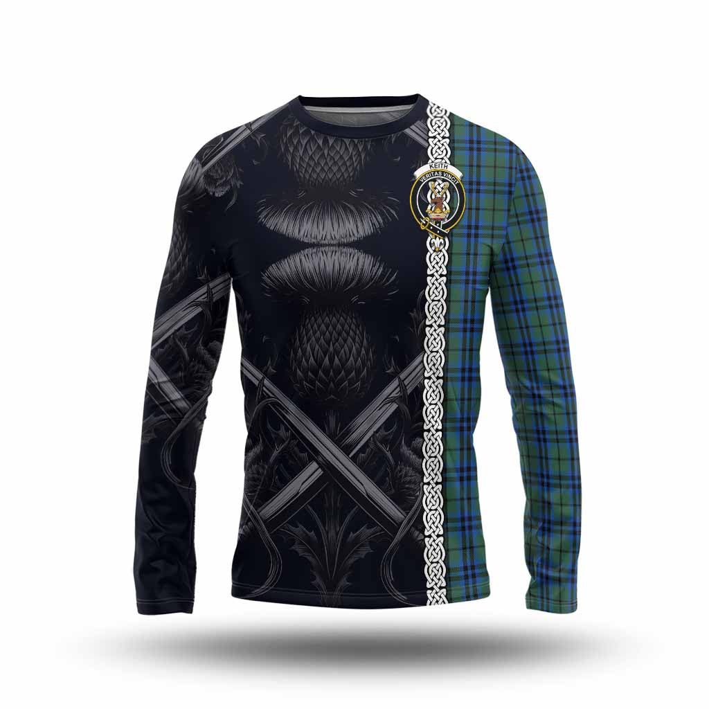 Tartan Vibes Clothing Keith Tartan Long Sleeve T-Shirt with Family Crest Cross Sword Thistle Celtic Vibes