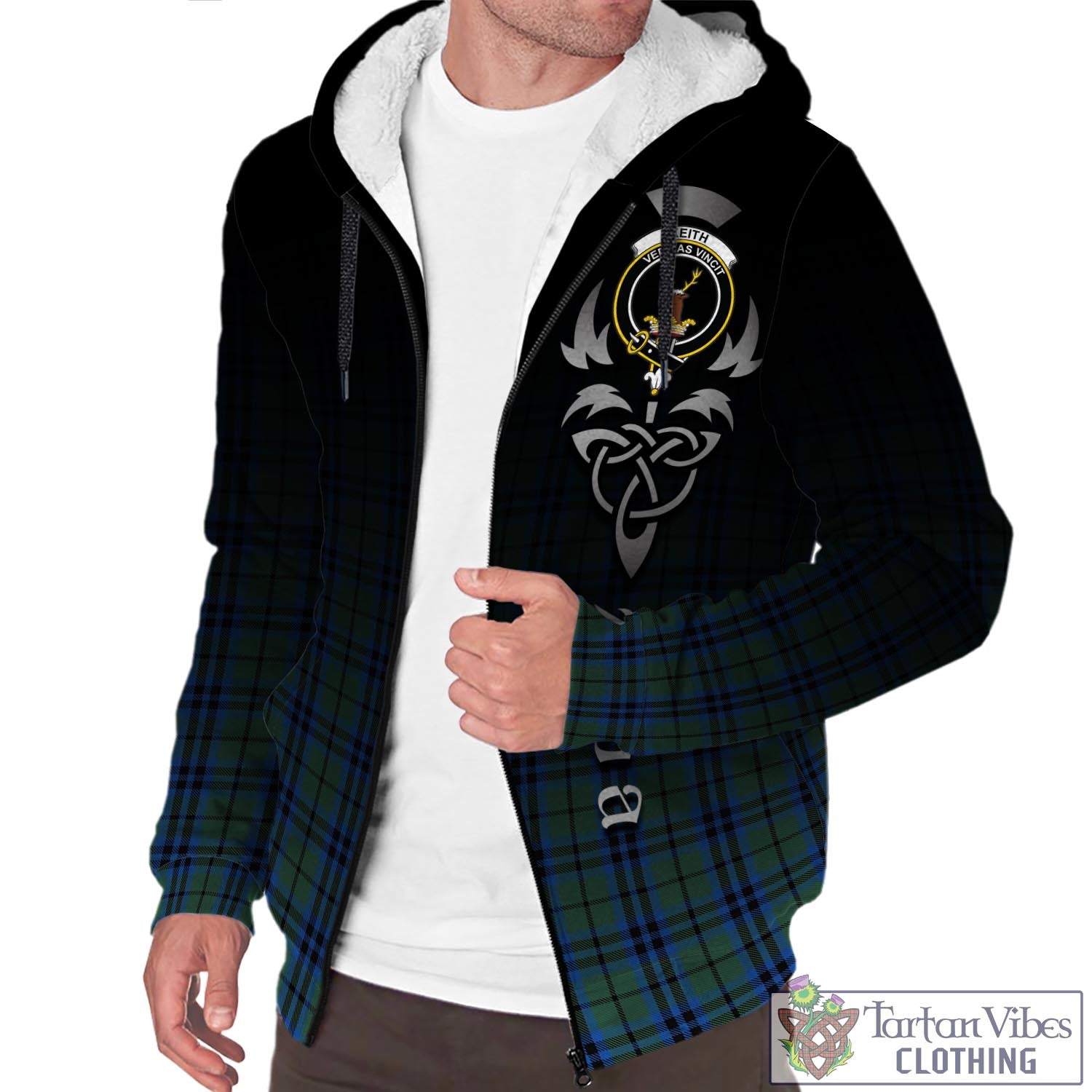 Tartan Vibes Clothing Keith Tartan Sherpa Hoodie Featuring Alba Gu Brath Family Crest Celtic Inspired