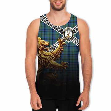 Tartan Vibes Clothing Keith Crest Tartan Men's Tank Top with Golden Lion Emblem Celtic Style
