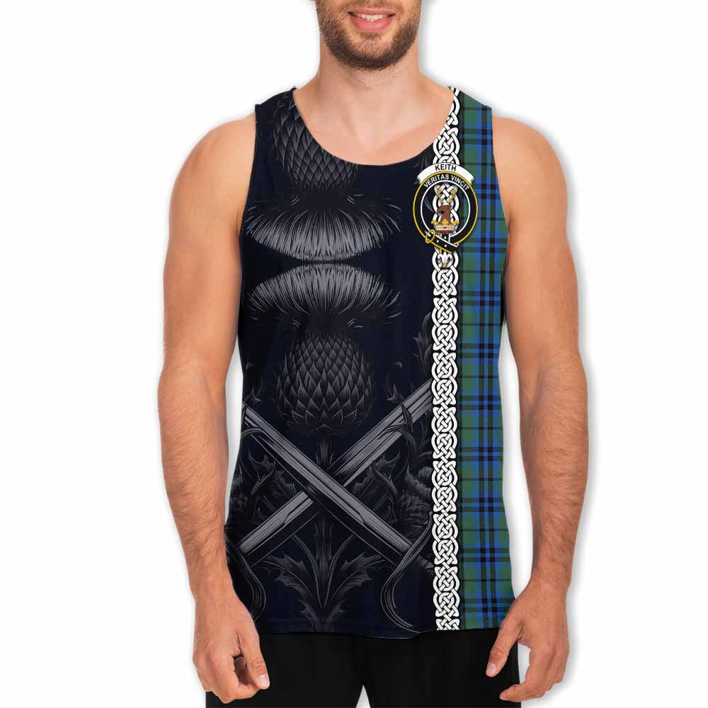 Tartan Vibes Clothing Keith Tartan Men's Tank Top with Family Crest Cross Sword Thistle Celtic Vibes