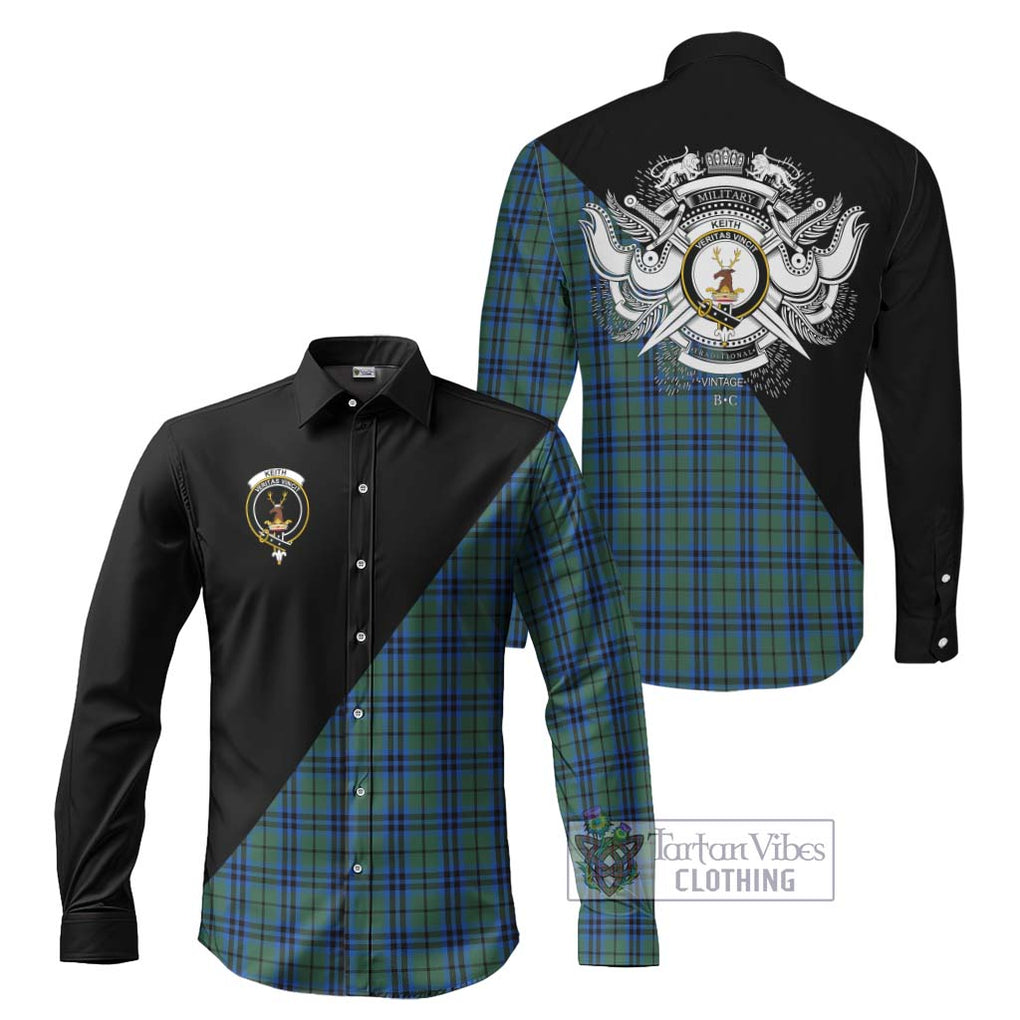 Keith Tartan Long Sleeve Button Shirt with Family Crest and Military Logo Style Men's Shirt S - Tartan Vibes Clothing